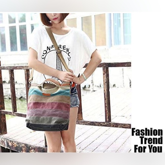 SNUG STAR Canvas Striped CrossBody Shoulder Bag/Purse/Backpack - Picture 6 of 8